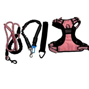 New pink dog leash, harnesses ,car safe belt ,keychain set of 4 pieces